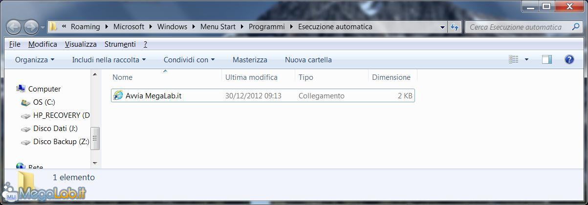 dove trovo la cartella esecuzione automatica in the windows vista